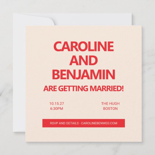 Invitation Unique Bold Red Text Modern Minimalist Wedding (Devant)