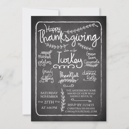 Invitation unique Chalkboard Thanksgiving Diner (Devant)