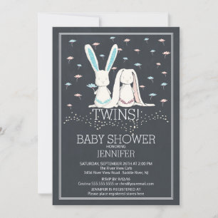 Invitation Unique Chalkboard TWIN Girl Boy Bunny Baby shower