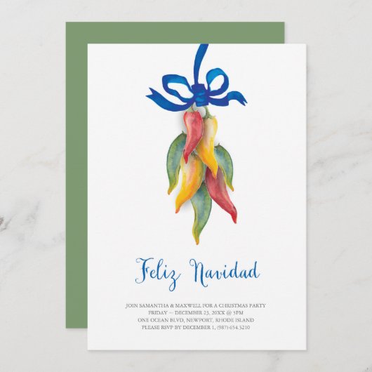 Invitation unique Chili Pepper Christmas (Devant / Derrière)