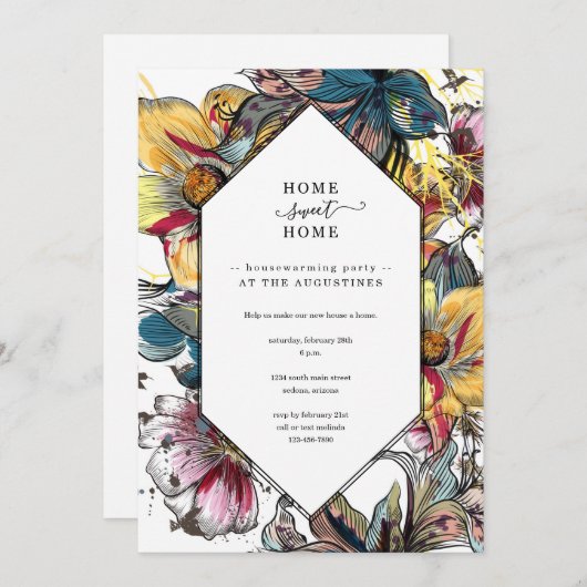 Invitation unique Colorful House Party (Devant / Derrière)