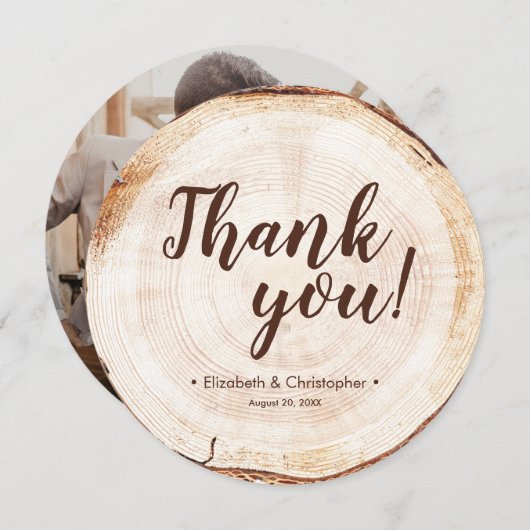 Invitation Unique Custom Rustic Wood Slice Wedding Photo (Devant / Derrière)