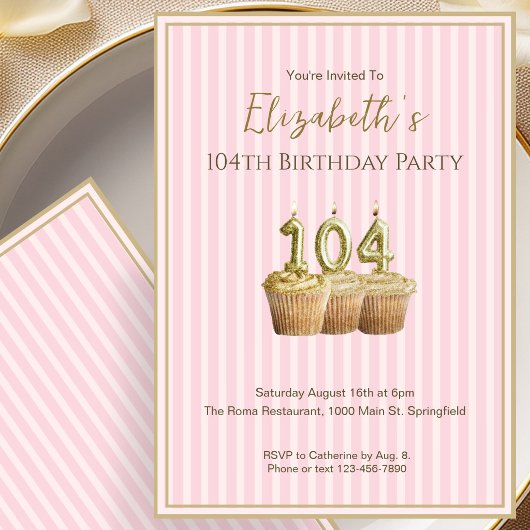 Invitation unique de 104e anniversaire en or rose