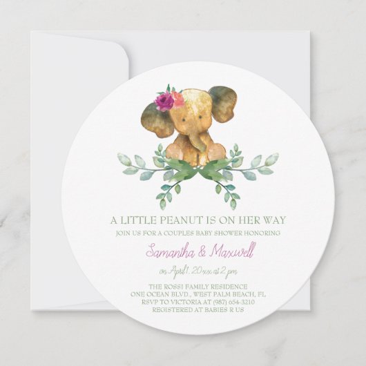 Invitation unique de baby shower d'éléphant de (Devant)