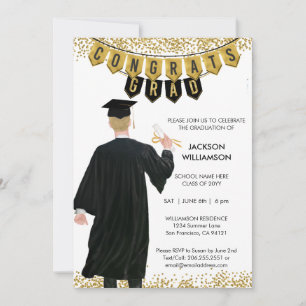 Invitation Unique de Graduation Homme Blonde Cheve
