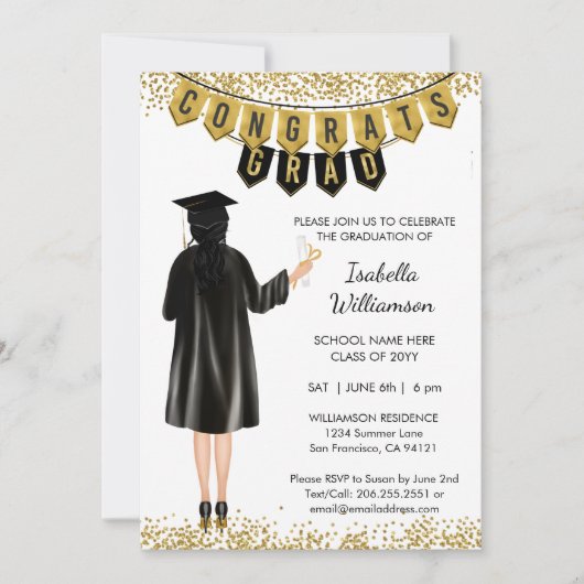 Invitation unique de remise de diplômes Cheveux no (Devant)