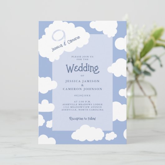 Invitation Unique Décontracté Fun Cloud Neuf 9 Cute Mariage m (Debout devant)