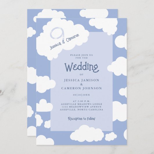 Invitation Unique Décontracté Fun Cloud Neuf 9 Cute Mariage m (Devant / Derrière)