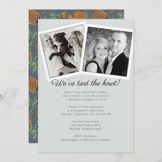 Invitation Unique Double Photo Mariage Réception Ananas (Devant / Derrière)