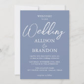 Invitation Unique Dusty Blue & White Calligraphy Mariage (Devant)