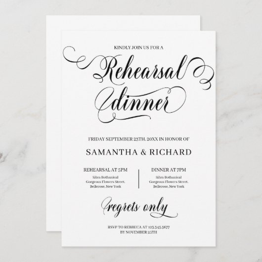 Invitation Unique élégant script de calligraphie dîner de rép (Devant / Derrière)