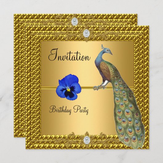 Invitation Unique et Élégante Gold et Peacock (Devant / Derrière)