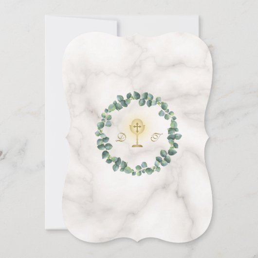 Invitation Unique Eucalyptus couronne d'or Croix sainte Commu (Dos)