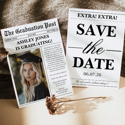 Invitation Unique Fun Newspaper Photo Graduation 