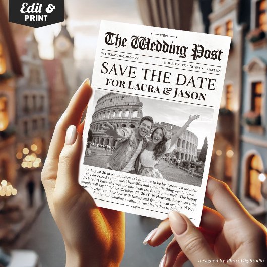 Invitation Unique Fun Photo Save the Date Wedding Newspaper