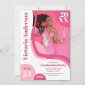 Invitation Unique Géométrique Rose Blanc Quatre Photo Graduat (Devant)