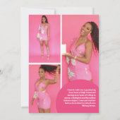 Invitation Unique Géométrique Rose Blanc Quatre Photo Graduat (Dos)