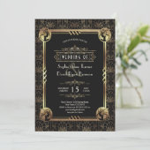 Invitation Unique Gold Black Great Gatsby Art Déco Mariage (Debout devant)