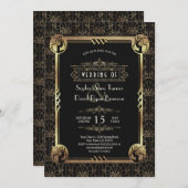 Invitation Unique Gold Black Great Gatsby Art Déco Mariage (Devant / Derrière)