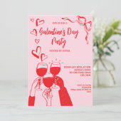 Invitation Unique Hand Drawn Pink Red Galentine's Day Party (Debout devant)