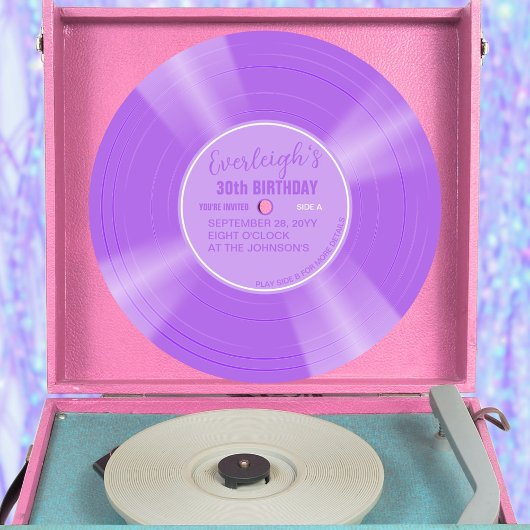 Invitation Unique Lilac Purple Vinyl Record Anniversaire