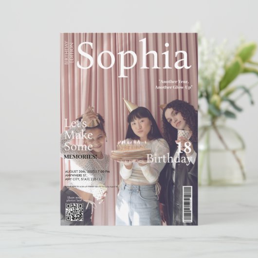Invitation Unique Magazine couverture qr code 18e anniversair (Debout devant)