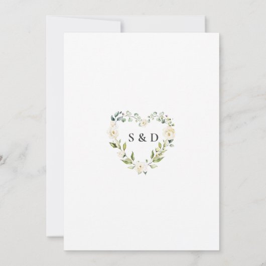 Invitation Unique Mariage de Monogramme Or Fleurs Blanches (Dos)