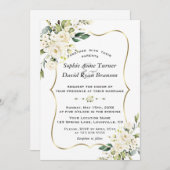 Invitation Unique Mariage de Monogramme Or Fleurs Blanches (Devant / Derrière)