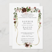 Invitation Unique Mariage d'or fleuri à la crème bourguignonn (Devant / Derrière)