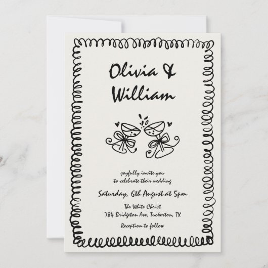 Invitation Unique Mariage rétro à main glissante (Devant)