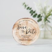 Invitation Unique mariage rustique en tranche de bois (Debout devant)