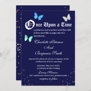 Invitation Unique Navy Blue Butterfly Fairytale Mariage