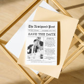 Invitation Unique Newspaper Fun Photo Save the Date Mariage