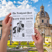 Invitation Unique Newspaper Fun Photo Save the Date Mariage