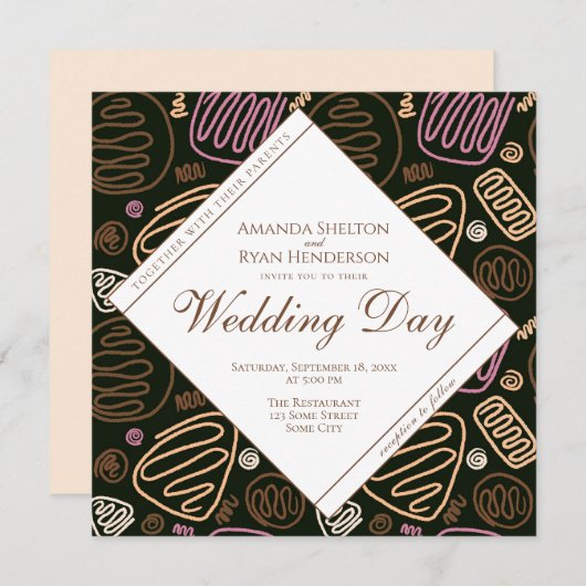 Invitation Unique Pastel Abstrait One Line Art Mariage (Devant / Derrière)