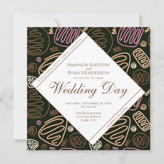 Invitation Unique Pastel Abstrait One Line Art Mariage (Devant)