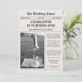 Invitation Unique Photo Newspaper First Birthday (Debout devant)