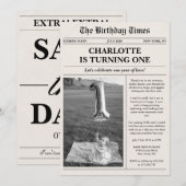 Invitation Unique Photo Newspaper First Birthday (Devant / Derrière)