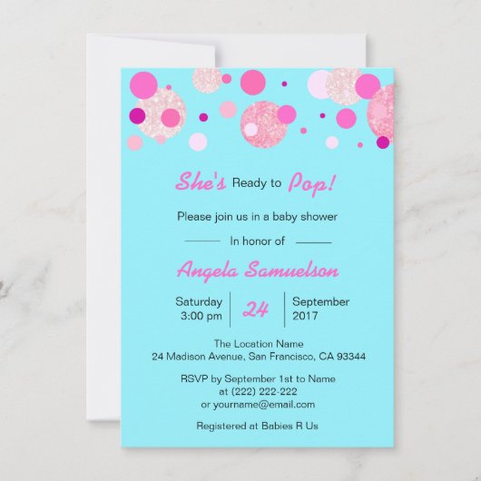 Invitation Unique PRÊT À POP Baby shower bleu rose neutre (Devant)