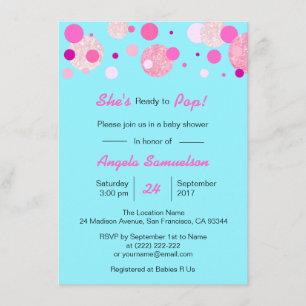 Invitation Unique PRÊT À POP Baby shower bleu rose neutre