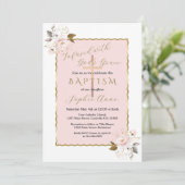 Invitation Unique Rose Blush Gold Flowers Girl Baptism (Debout devant)