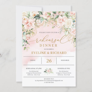 Invitation Unique rose pastel roses verdure or répétition