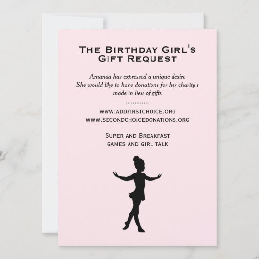 Invitation unique rose pour filles à une soirée py (Dos)