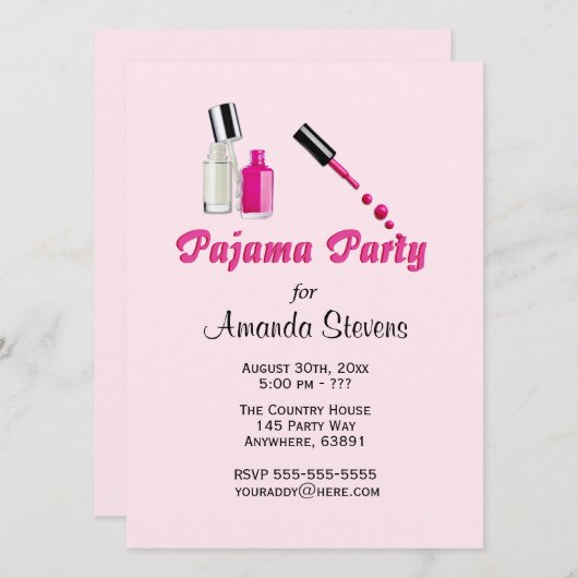 Invitation unique rose pour filles à une soirée py (Devant / Derrière)