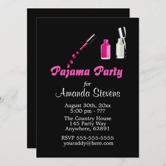 Invitation unique rose pour filles à une soirée py (Devant / Derrière)