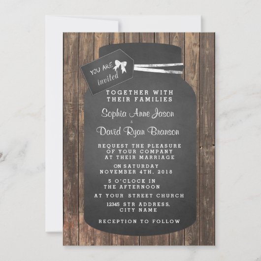 Invitation Unique Rustic Mason Jar Chalkboard Mariage (Devant)