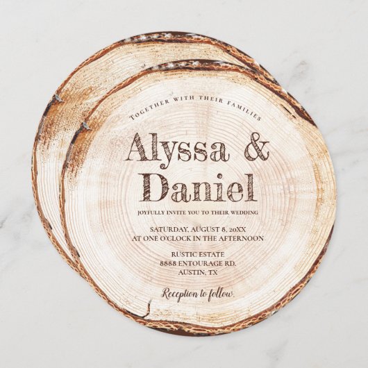 Invitation Unique Rustique Mariage en bois écorce Texture per (Devant / Derrière)