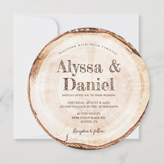 Invitation Unique Rustique Mariage en bois écorce Texture per (Devant)