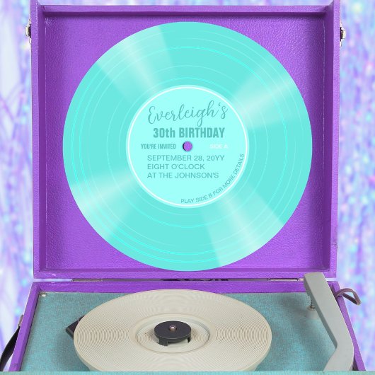 Invitation Unique Turquoise Vinyl Record Anniversaire Invitat