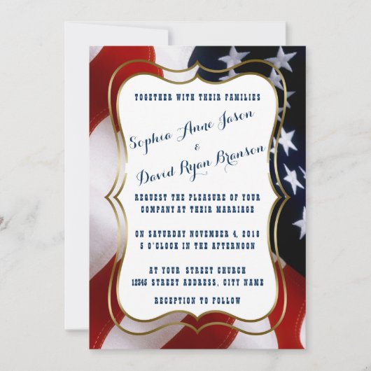 Invitation Unique USA Drapeau or Mariage personnalisé (Devant)